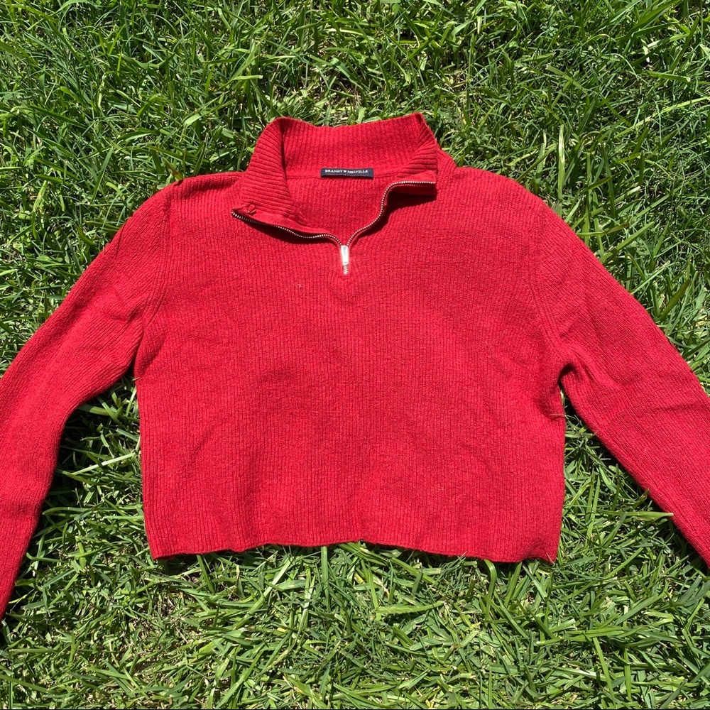 Brandy Melville Cropped Half Zip Mock Neck Sweater